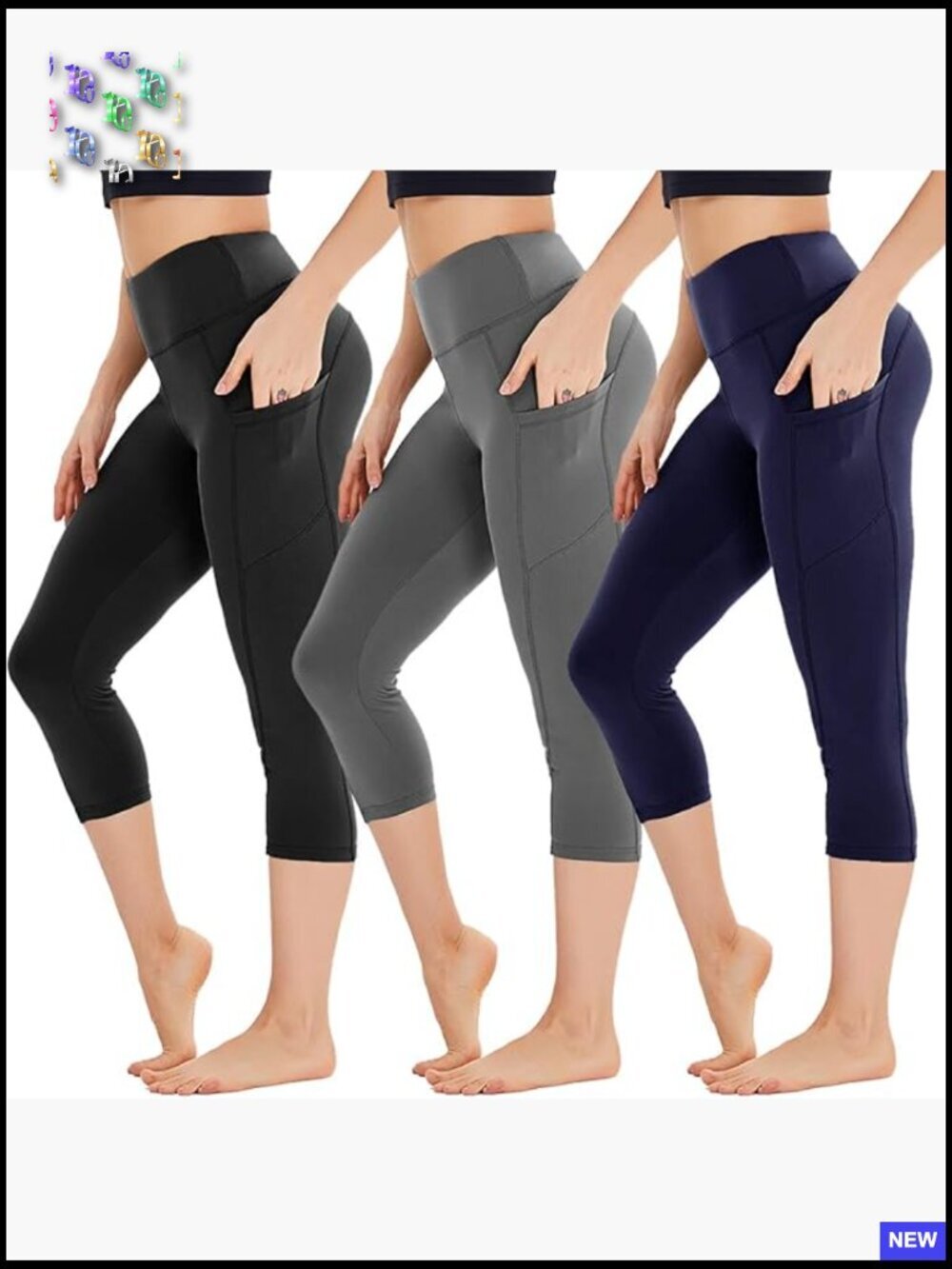 3 Pack Capri Leggings with Pockets High Waist Workout Running Yoga Pants
